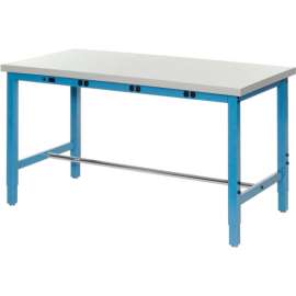 Global Industrial 60 x 36 Adjustable Height Workbench - Power Apron, ESD Square Edge Blue