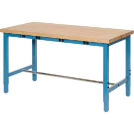 Global Industrial Production Workbench w/ Maple Square Edge Top & Power Apron, 60"Wx30"D, Blue