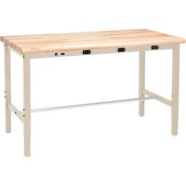 Global Industrial 72 x 30 Adjustable Height Workbench - Power Apron, Maple Safety Edge Tan