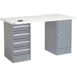 Global Industrial 60"W x 30"D Pedestal Workbench - 4 Drawers & Cabinet, ESD Square Edge - Gray