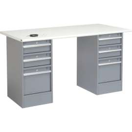 Global Industrial 60"W x 30"D Pedestal Workbench - 6 Drawers, ESD Safety Edge - Gray