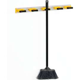 Global Industrial Mop & Broom Holder, Gray/Black/Yellow, 27-1/2", 5 Prongs