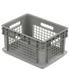Global Industrial Mesh Straight Wall Container, Solid Base, 15-3/4"Lx11-3/4"Wx8-1/4"H, Gray