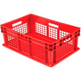 Global Industrial Mesh Straight Wall Container, Solid Base, 23-3/4"Lx15-3/4"Wx8-1/4"H, Red