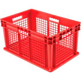 Global Industrial Mesh Straight Wall Container, Solid Base, 23-3/4"Lx15-3/4"Wx12-1/4"H, Red