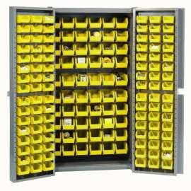 Bin Cabinet Deep Door - 156 Yellow Bins, 16-Gauge Assembled Cabinet 38x24x72