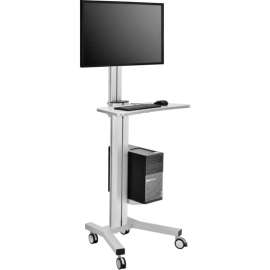 Global Industrial Mobile Height Adjustable Desktop Computer Workstation with 4-Outlet Power Strip