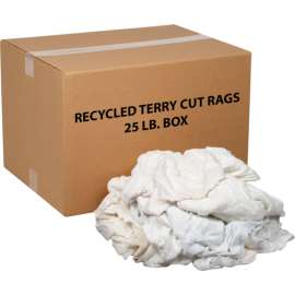 Global Industrial Premium Recycled White Cotton Terry Cut Rags, 25 Lb. Box