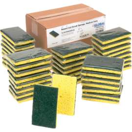 Global Industrial Resort Cut Scrub Sponge, Yellow/Green, 2.75" x 4" - Case of 40 Sponges