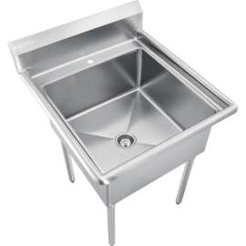 Global Industrial Stainless Steel Utility Sink W/8" Backsplash, 24"x24"x12" Deep