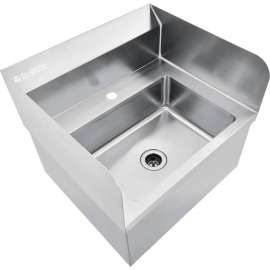 Global Industrial Stainless Steel Hands Free Wall Mount Sink W/Splash Guards, 14"x10"x5" Deep