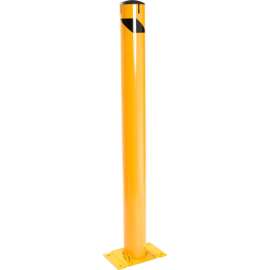 Global Industrial Floor Mount Round Safety Bollard With Plastic Cap w/Base, Yellow,5.5''x60"H