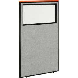 Interion Deluxe Office Partition Panel with Partial Window, 36-1/4"W x 61-1/2"H, Gray