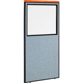 Interion Deluxe Office Partition Panel with Partial Window, 36-1/4"W x 73-1/2"H, Blue