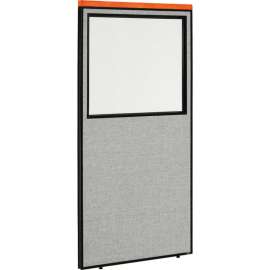 Interion Deluxe Office Partition Panel with Partial Window, 36-1/4"W x 73-1/2"H, Gray