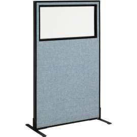 Interion Freestanding Office Partition Panel with Partial Window, 36-1/4"W x 60"H, Blue