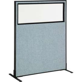 Interion Freestanding Office Partition Panel with Partial Window, 48-1/4"W x 60"H, Blue