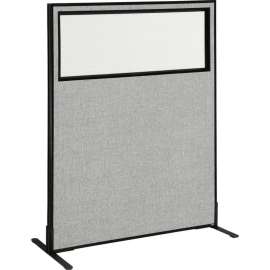Interion Freestanding Office Partition Panel with Partial Window, 48-1/4"W x 60"H, Gray