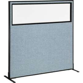 Interion Freestanding Office Partition Panel with Partial Window, 60-1/4"W x 60"H, Blue