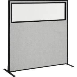 Interion Freestanding Office Partition Panel with Partial Window, 60-1/4"W x 60"H, Gray