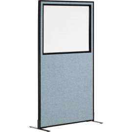 Interion Freestanding Office Partition Panel with Partial Window, 36-1/4"W x 72"H, Blue