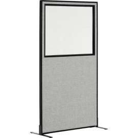 Interion Freestanding Office Partition Panel with Partial Window, 36-1/4"W x 72"H, Gray