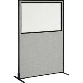 Interion Freestanding Office Partition Panel with Partial Window, 48-1/4"W x 96"H, Gray