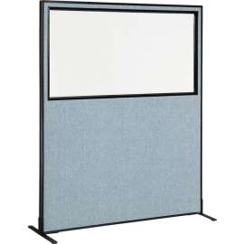 Interion Freestanding Office Partition Panel with Partial Window, 60-1/4"W x 72"H, Blue