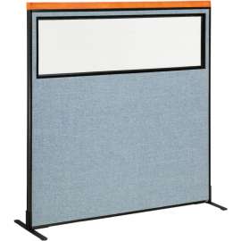 Interion Deluxe Freestanding Office Partition Panel w/Partial Window 60-1/4"W x 61-1/2"H Blue