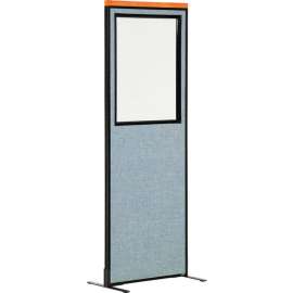 Interion Deluxe Freestanding Office Partition Panel w/Partial Window 24-1/4"W x 97-1/2"H Blue