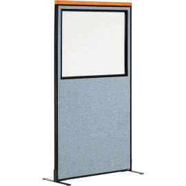 Interion Deluxe Freestanding Office Partition Panel w/Partial Window 36-1/4"W x 73-1/2"H Blue