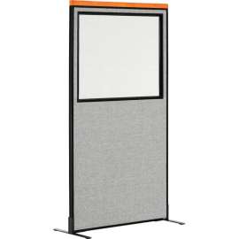 Interion Deluxe Freestanding Office Partition Panel w/Partial Window 36-1/4"W x 73-1/2"H Gray