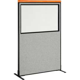 Interion Deluxe Freestanding Office Partition Panel w/Partial Window 48-1/4"W x 73-1/2"H Gray