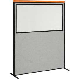 Interion Deluxe Freestanding Office Partition Panel w/Partial Window 60-1/4"W x 97-1/2"H Gray