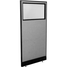 Interion Office Partition Panel with Partial Window & Raceway, 36-1/4"W x 76"H, Gray
