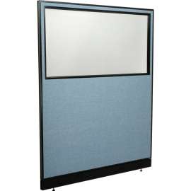 Interion Office Partition Panel with Partial Window & Pass-Thru Cable, 60-1/4"W x 76"H, Blue