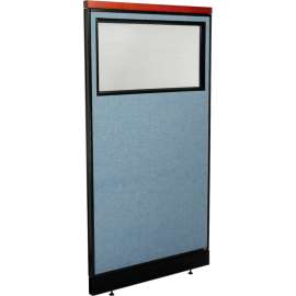 Interion Deluxe Office Partition Panel w/Partial Window & Pass-Thru Cable 36-1/4Wx65-1/2H BLU