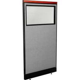 Interion Deluxe Office Partition Panel w/Partial Window & Pass-Thru Cable 36-1/4Wx65-1/2H GRY