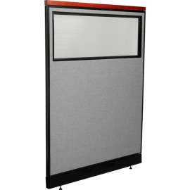 Interion Deluxe Office Partition Panel w/Partial Window & Pass-Thru Cable 48-1/4Wx65-1/2H GRY
