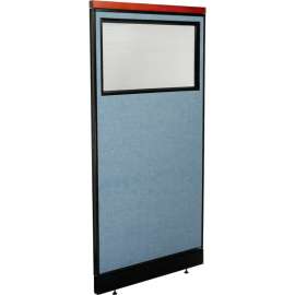 Interion Deluxe Office Partition Panel w/Partial Window & Pass-Thru Cable 36-1/4Wx101-1/2H BLU