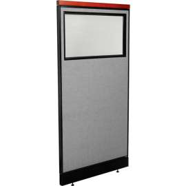 Interion Deluxe Office Partition Panel w/Partial Window & Pass-Thru Cable 36-1/4Wx77-1/2H GRY