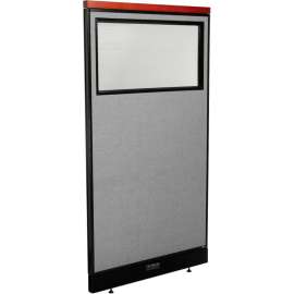 Interion Deluxe Electric Office Partition Panel with Partial Window, 36-1/4"W x 65-1/2"H, Gray