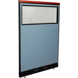 Interion Deluxe Electric Office Partition Panel with Partial Window, 48-1/4"W x 65-1/2"H, Blue