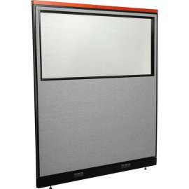 Interion Deluxe Electric Office Partition Panel with Partial Window, 60-1/4"W x 65-1/2"H, Gray