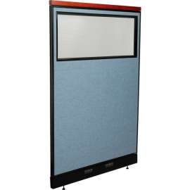 Interion Deluxe Electric Office Partition Panel with Partial Window, 48-1/4"W x 77-1/2"H, Blue