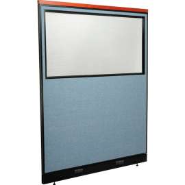 Interion Deluxe Electric Office Partition Panel with Partial Window, 60-1/4"W x 101-1/2"H Blue