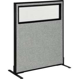 Interion Freestanding Office Partition Panel with Partial Window, 36-1/4"W x 42"H, Gray