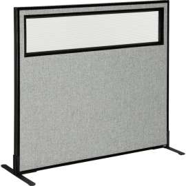 Interion Freestanding Office Partition Panel with Partial Window, 48-1/4"W x 42"H, Gray