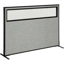 Interion Freestanding Office Partition Panel with Partial Window, 60-1/4"W x 42"H, Gray