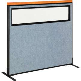 Interion Deluxe Freestanding Office Partition Panel w/Partial Window 48-1/4"W x 43-1/2"H Blue